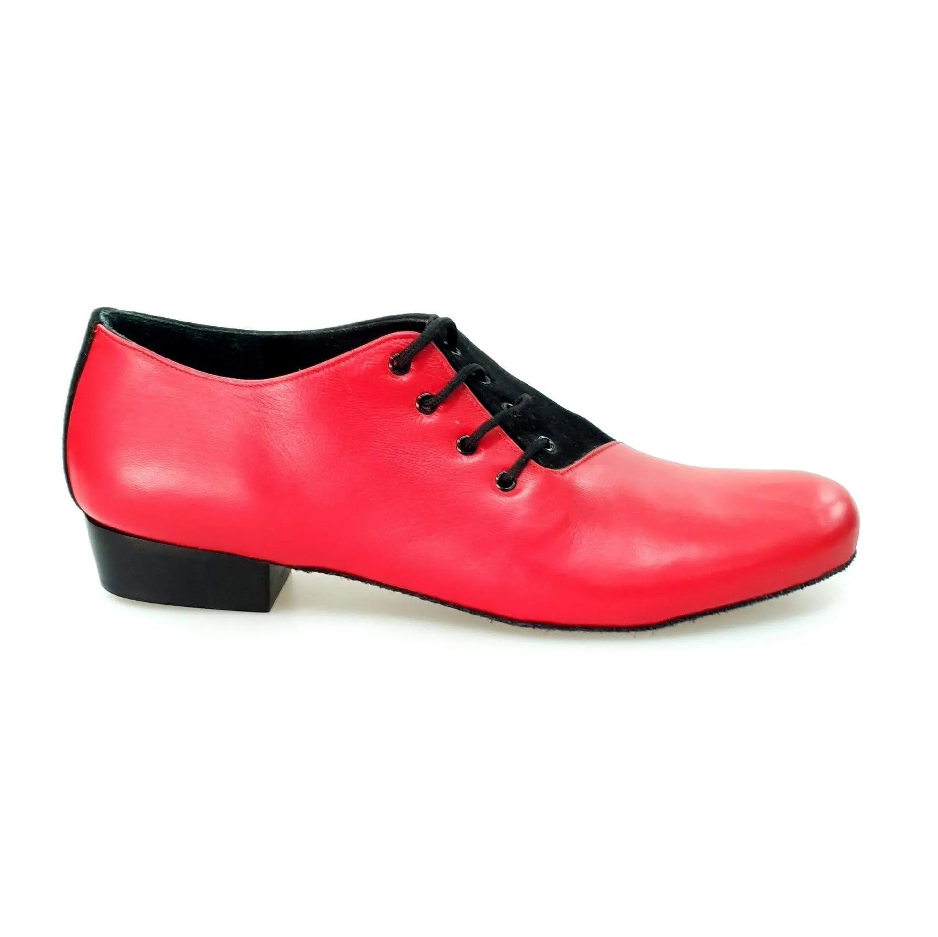 Scarpa da uomo Franco MS19 in pelle rossa e camoscio nero, scarpa stringata con forma tonda, stile elegante e classico.