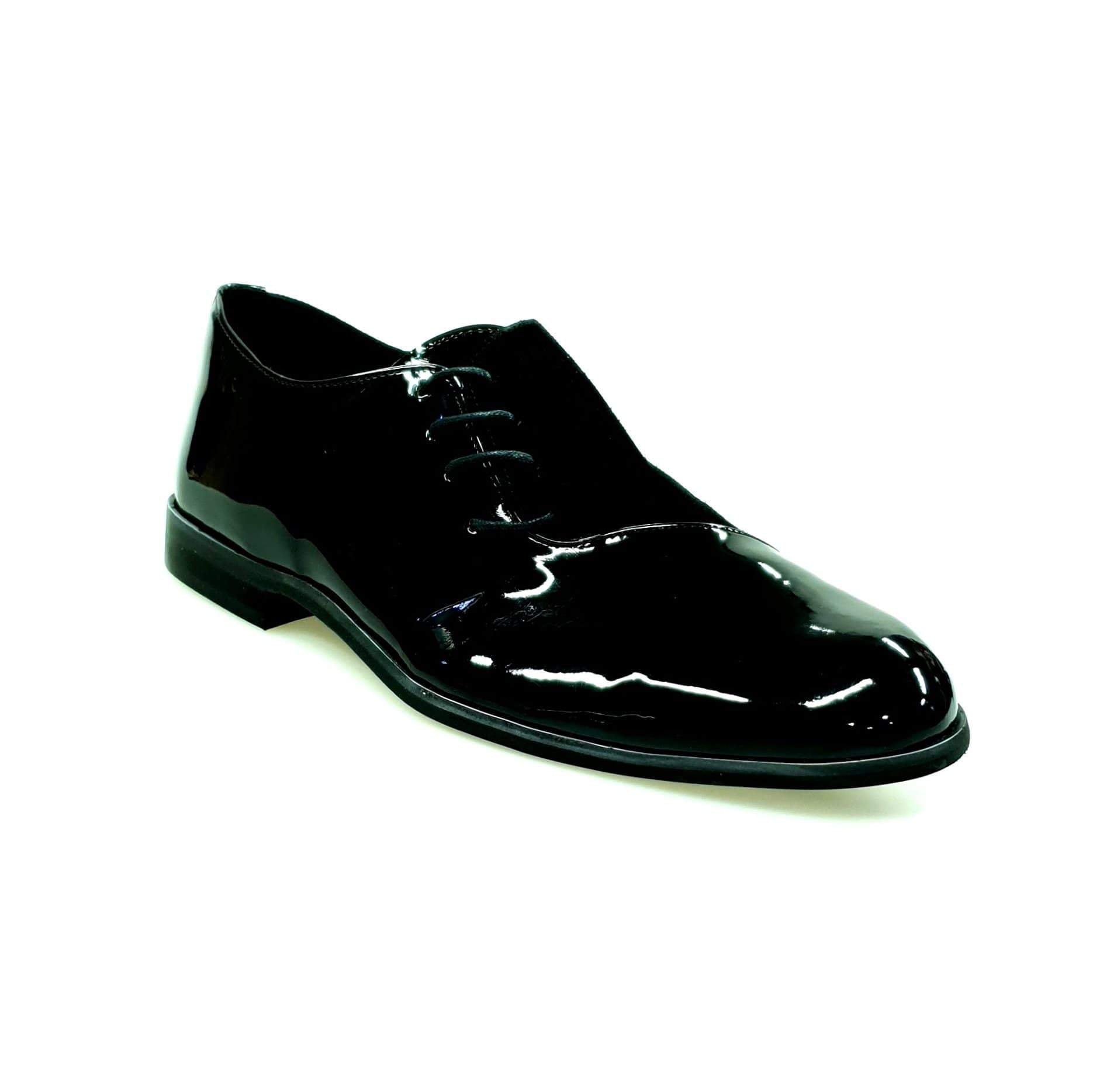 Scarpa da uomo Wish Dance Shop PABLO PJ, stringata in vernice nera e camoscio nero con suola Microlight.