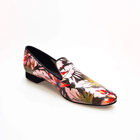 Mocassino in metalak Tridimensionale Fleur Fucsia Fuxia Gold profilo Nero Forma Lunga Pasiòn Wish Dance, vista laterale