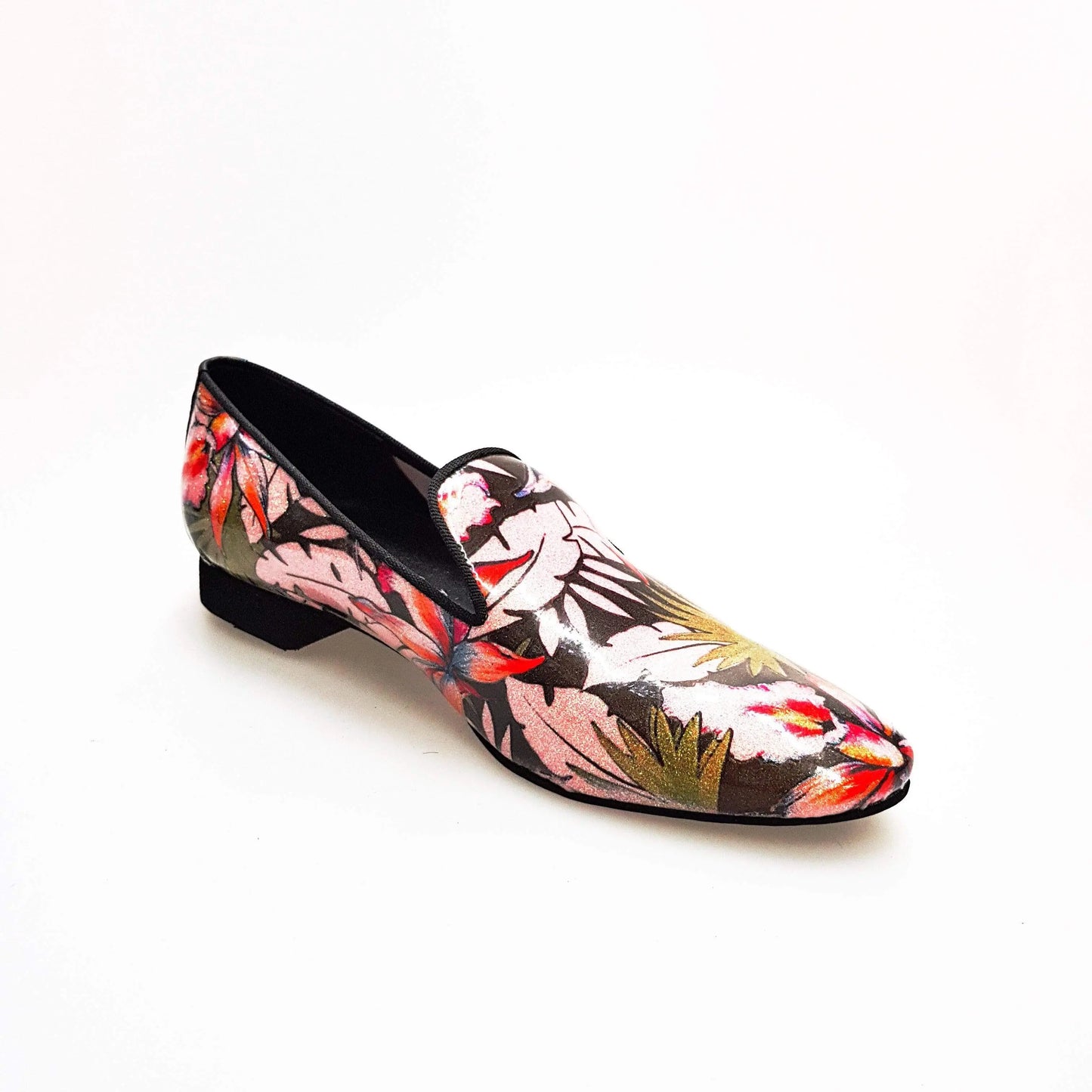 Mocassino da uomo Pasiòn MS20 in metalak tridimensionale Fleur fucsia e oro con profilo nero, forma lunga, scarpa Wish Dance Shop