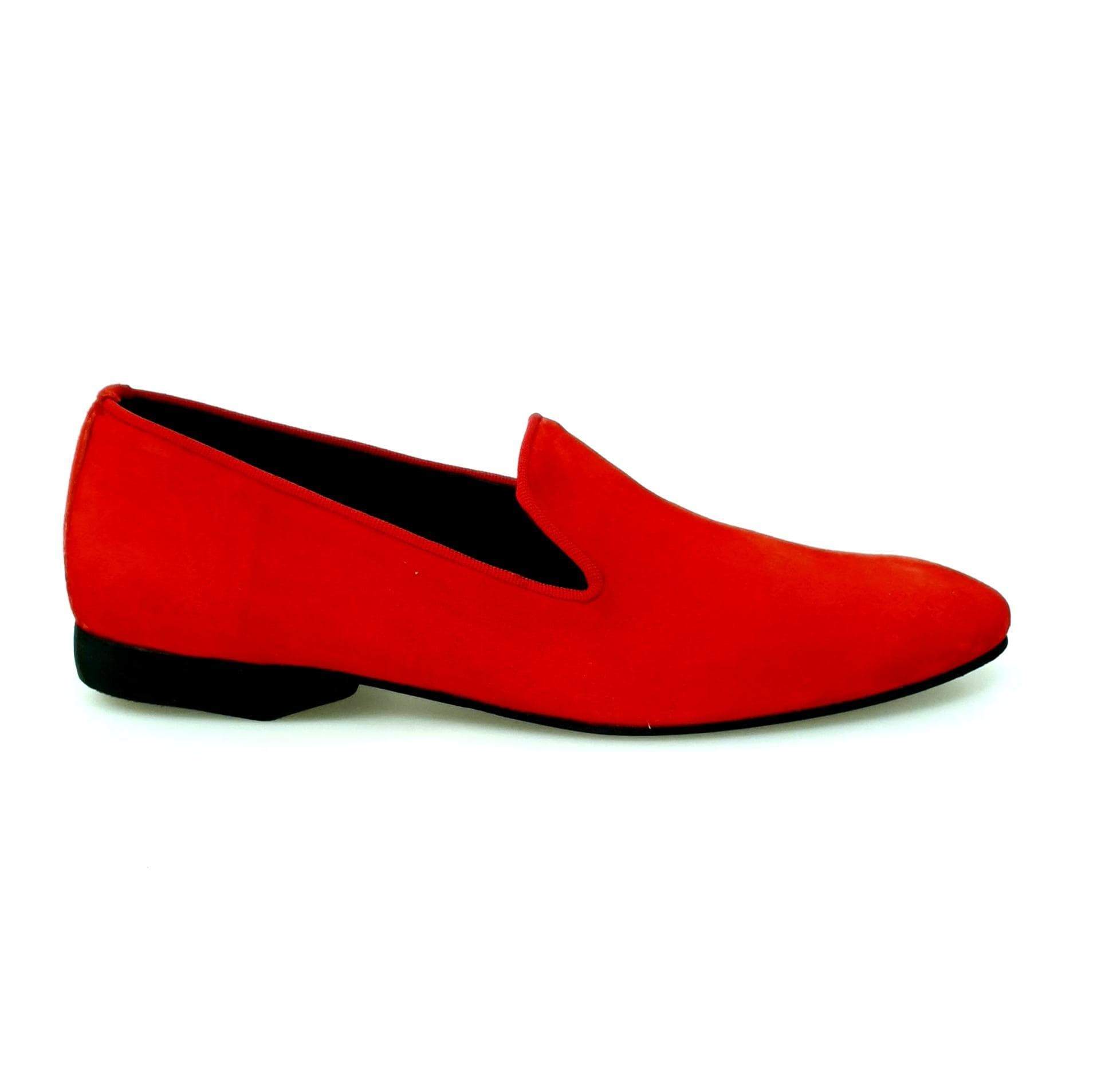 Scarpa da uomo Boris MS20 in camoscio rosso con tacco in micro, profili rossi, mocassino elegante e lungo, brand Wish Dance Shop