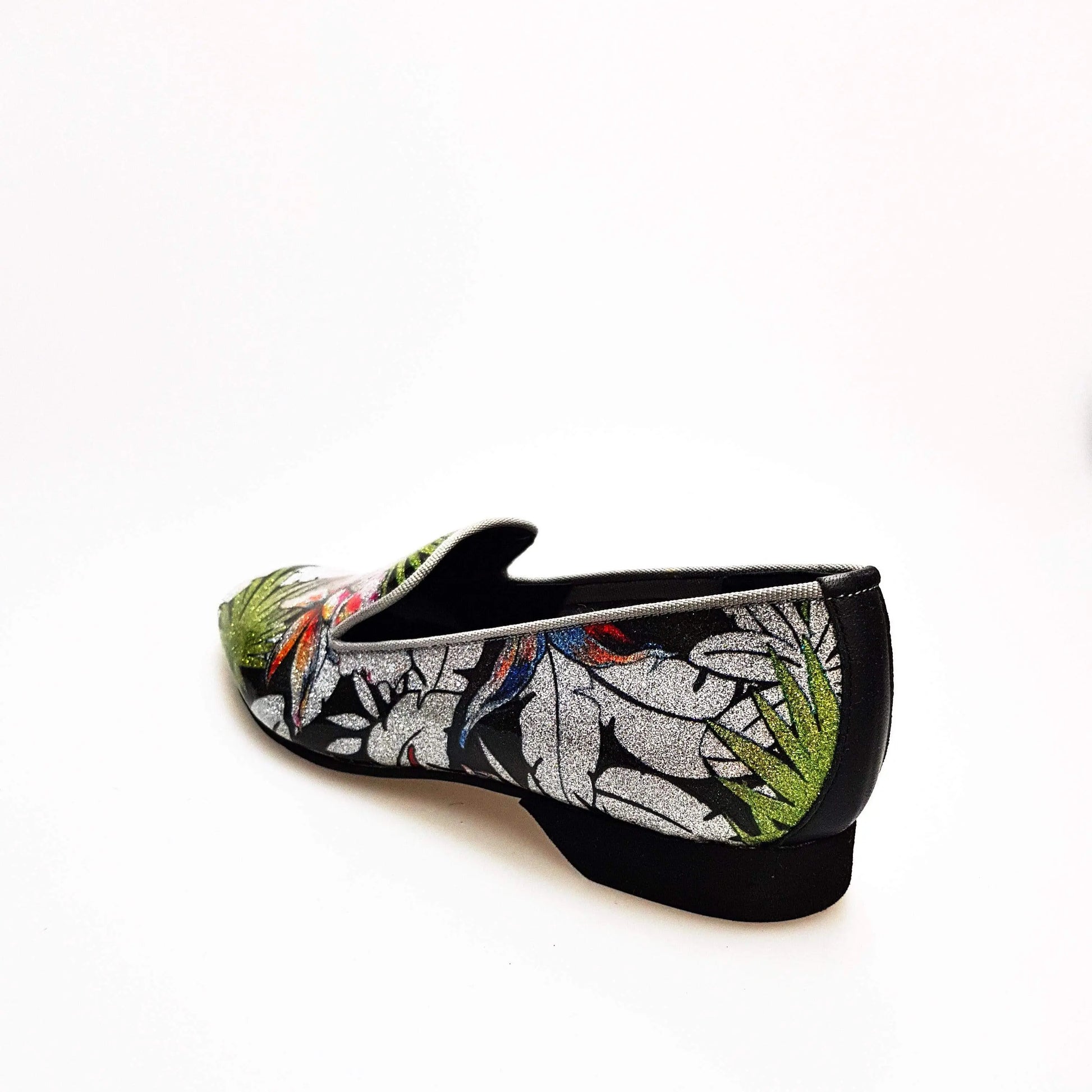 Mocassino da uomo Pasiòn MS20 in metalak tridimensionale Fleur Silver con profilo grigio e forma lunga, Wish Dance Shop