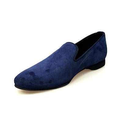 Scarpa mocassino da uomo Boris MS20 in camoscio blu notte con punta lunga, stile elegante e moderno