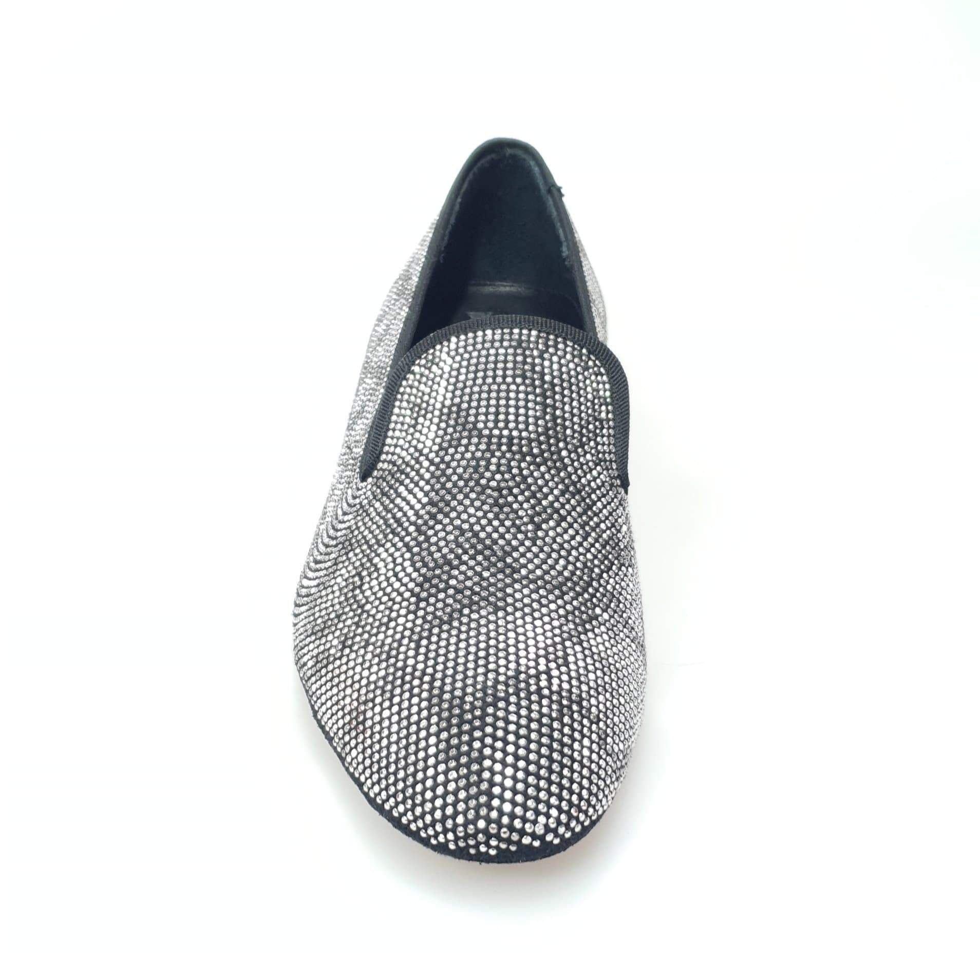 Mocassino da uomo Zeus MS20 in camoscio nero con borchiette argentate e dettagli a stampa pitone, forma lunga, Wish Dance Shop