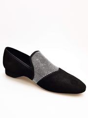 Carica immagine nella Galleria, Wish Dance Shop Ms22 Crystal Nero Mocassino in Camoscio Nero e Swarovski a specchio Argento
