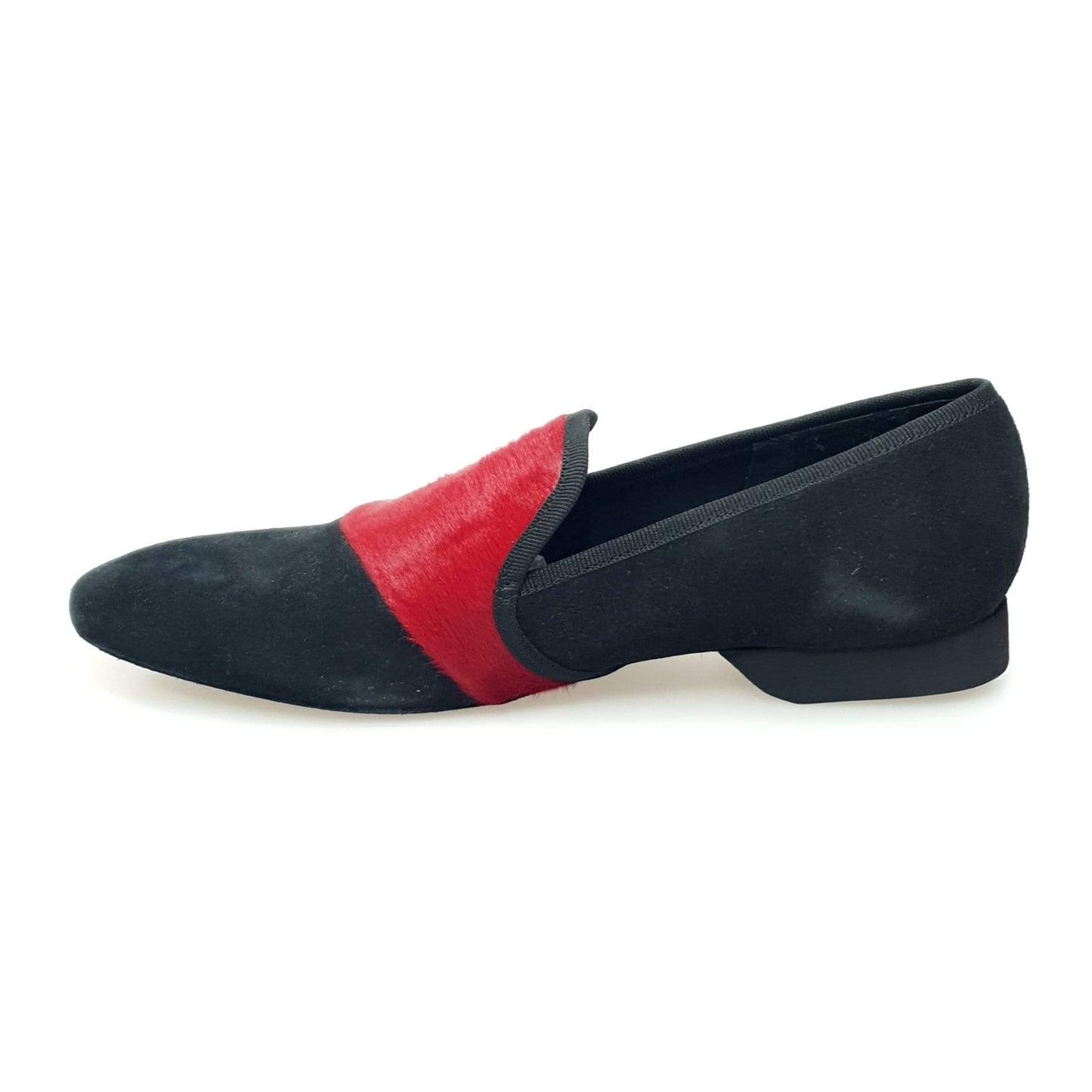 Mocassino da uomo Wish Dance Shop Aaron MS22 in camoscio nero e cavallino rosso con forma lunga, elegante e alla moda