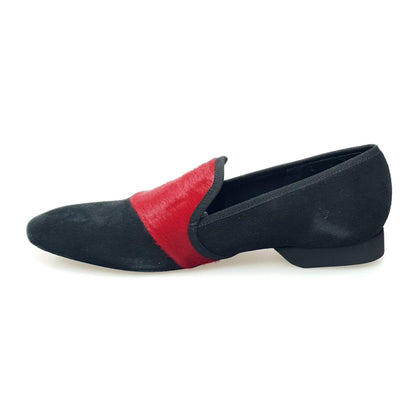 Mocassino da uomo Wish Dance Shop Aaron MS22 in camoscio nero e cavallino rosso con forma lunga, elegante e alla moda