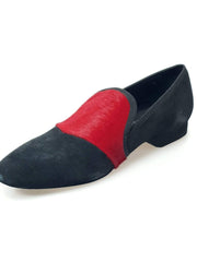 Carica immagine nella Galleria, Wish Dance Shop Ms22 Mocassino in Camoscio Nero e Cavallino Rosso
