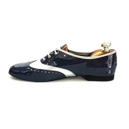 Scarpa jazz Wish Dance Shop Eddy NY08 in vernice blu notte e pelle silver, stile elegante e confortevole per la danza.