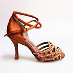 Load image into Gallery viewer, Wish Dance Shop Onda Extraflex Competition Raso Bronzo Cinturino Doppio Incrociato Sulla Caviglia Swarovski Parziale solo avanti
