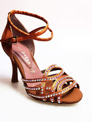 Load image into Gallery viewer, Wish Dance Shop Onda Extraflex Competition Raso Bronzo Cinturino Doppio Incrociato Sulla Caviglia Swarovski Parziale solo avanti
