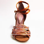 Load image into Gallery viewer, Wish Dance Shop Onda Extraflex Competition Raso Bronzo Cinturino Doppio Incrociato Sulla Caviglia Swarovski Parziale solo avanti
