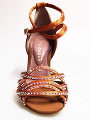 Load image into Gallery viewer, Wish Dance Shop Onda Extraflex Competition Raso Bronzo Cinturino Doppio Incrociato Sulla Caviglia Swarovski Parziale solo avanti
