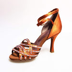 Load image into Gallery viewer, Wish Dance Shop Onda Extraflex Competition Raso Bronzo Cinturino Doppio Incrociato Sulla Caviglia Swarovski Parziale solo avanti
