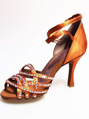 Load image into Gallery viewer, Wish Dance Shop Onda Extraflex Competition Raso Bronzo Cinturino Doppio Incrociato Sulla Caviglia Swarovski Parziale solo avanti
