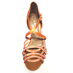 Load image into Gallery viewer, Wish Dance Shop Onda Extraflex Competition Raso Bronzo Cinturino Incrociato sul Collo Piede Swarovski Parziale solo avanti
