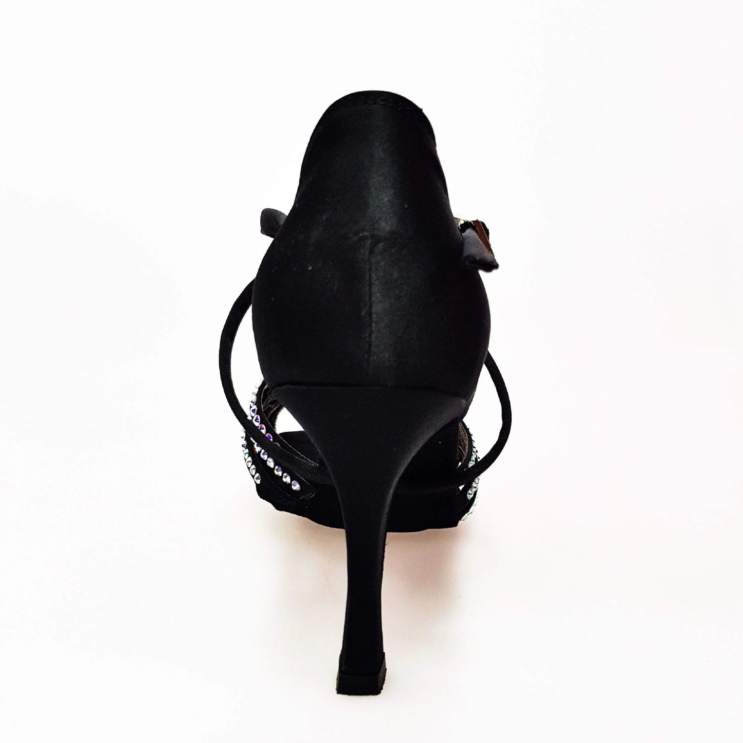 Scarpa donna Wish Dance Shop Onda QC (BI-Flex) in raso di seta nero con cinturino incrociato, dettagli Swarovski e tacco a rocchetto.