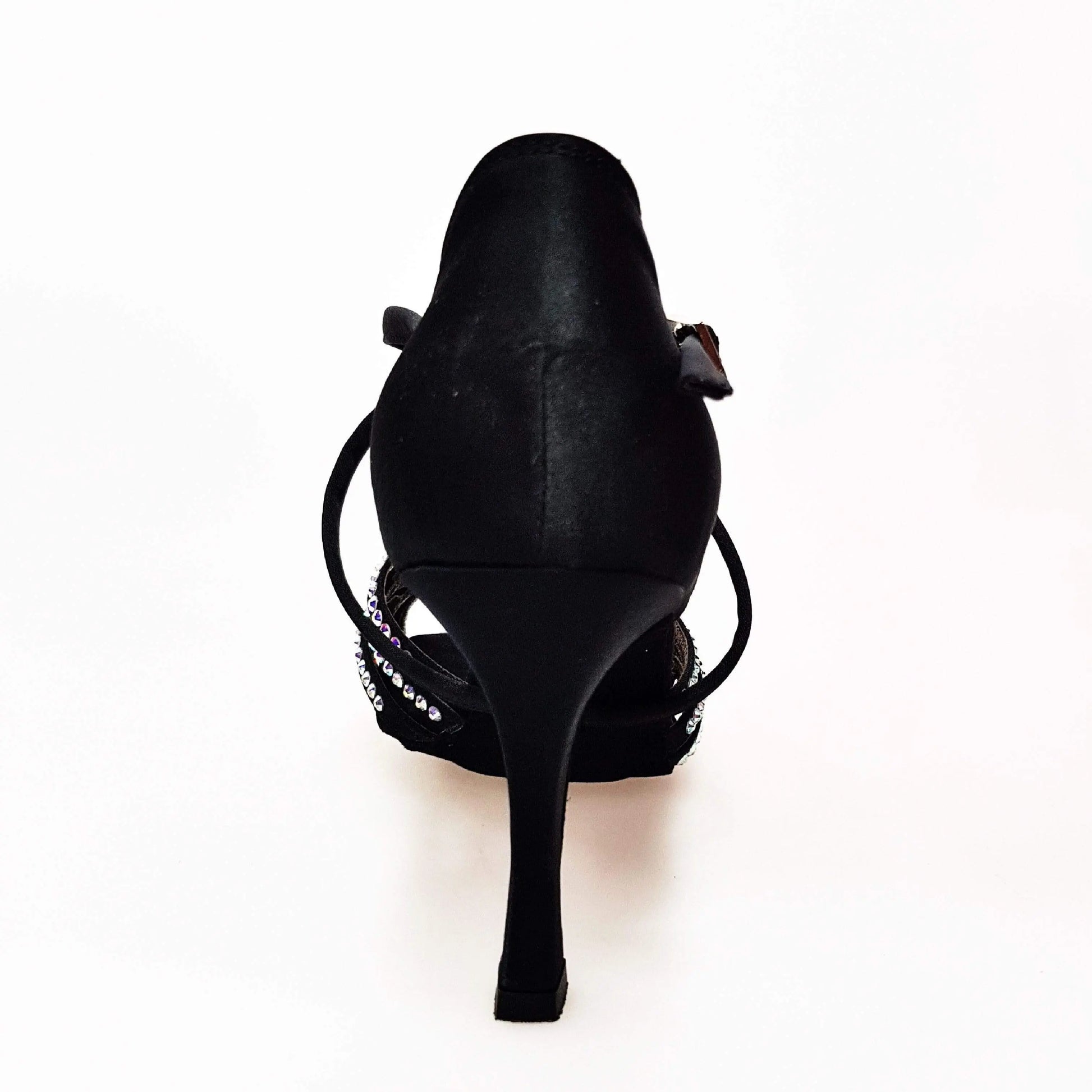 Scarpa donna Wish Dance Shop Onda QC (BI-Flex) in raso di seta nero con cinturino incrociato, dettagli Swarovski e tacco a rocchetto.