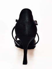 Carica immagine nella Galleria, Wish Dance Shop Onda Extraflex Competition Raso Nero Cinturino Incrociato sul Collo Piede Swarovski Parziale solo avanti
