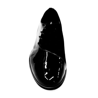 Scarpa da uomo Wish Dance Shop Pablo PJ in vernice nera e camoscio nero con suola Microlight, elegante e comoda.