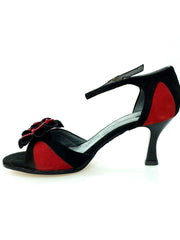 Load image into Gallery viewer, Wish Dance Shop Sandalo in Camoscio Rosso e Nero Modello Fiore
