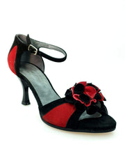 Load image into Gallery viewer, Wish Dance Shop Sandalo in Camoscio Rosso e Nero Modello Fiore

