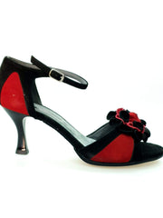 Load image into Gallery viewer, Wish Dance Shop Sandalo in Camoscio Rosso e Nero Modello Fiore
