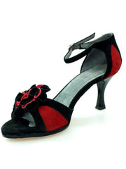 Load image into Gallery viewer, Wish Dance Shop Sandalo in Camoscio Rosso e Nero Modello Fiore

