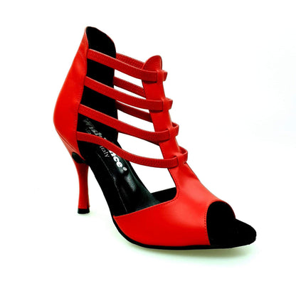 Sandalo Diabla Roja 460PW in pelle rossa, elastici rossi e tacco a spillo rivestito in vera pelle rossa, Wish Dance Shop
