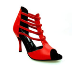 Load image into Gallery viewer, Diabla Roja (460PW) - Red Leather Sandal with Red Elastics and Stiletto Heel Covered in Real Red Leather
