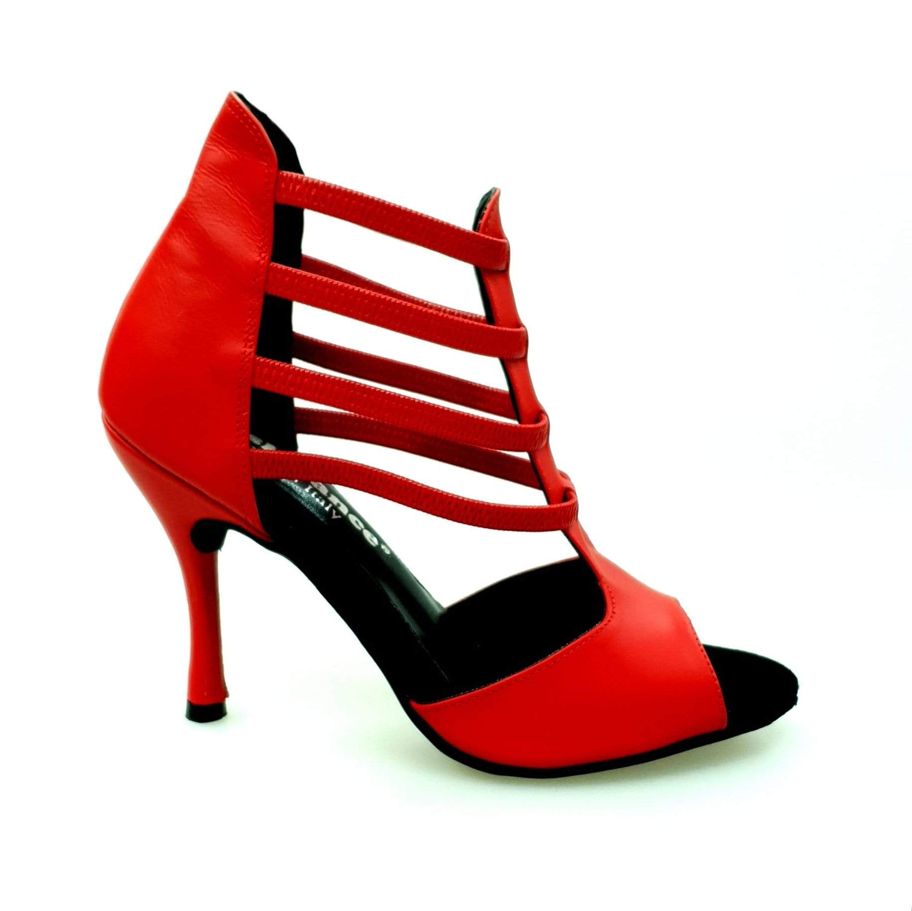 Sandalo Diabla Roja Wish Dance Shop in pelle rossa con elastici e tacco a spillo rivestito in vera pelle italiana.