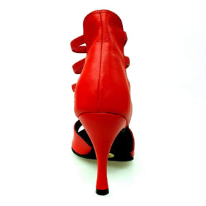 Diabla Roja (460PW) - Red Leather Sandal with Red Elastics and Stiletto Heel Covered in Real Red Leather