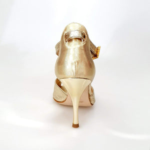 Wish Dance Shop Sandalo in Pelle Satinata Modello Anaconda Oro con Tacco a Spillo