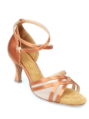 Load image into Gallery viewer, Wish Dance Shop Scarpa Basica in Raso Bronzo con Retina e Tacco a Rocchetto
