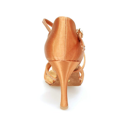 Scarpa da ballo Wish Dance Shop in raso bronzo con paillettes, tacco a rocchettino, perfetta per danza e occasioni eleganti