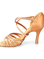 Load image into Gallery viewer, Wish Dance Shop Scarpa Basica in Raso Bronzo con Strass e Tacco a Rocchettino
