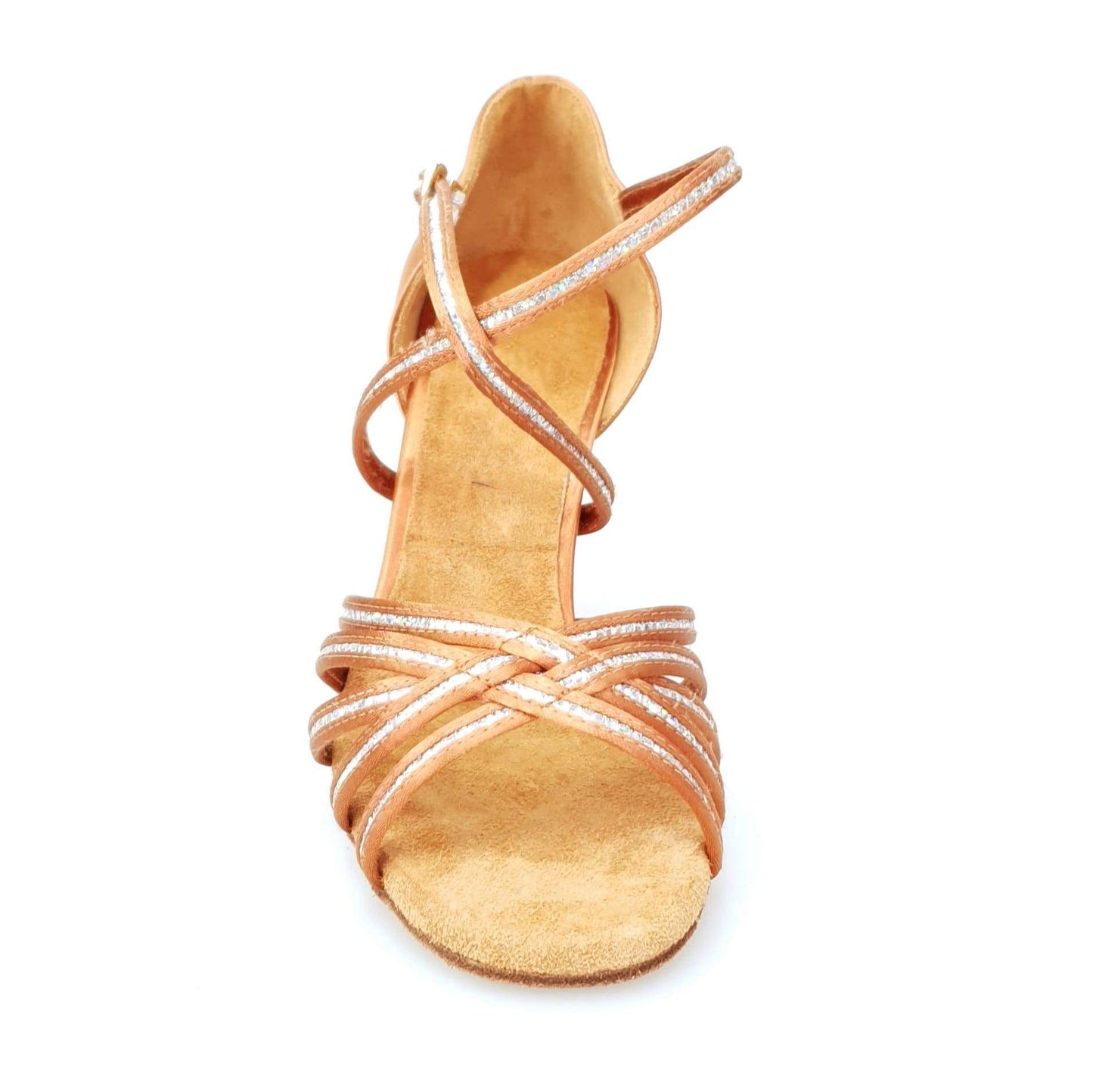 Scarpa da ballo Wish Dance Shop in raso bronzo con paillettes e tacco a rocchettino, stile elegante e brillante per donna