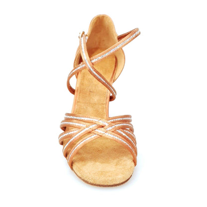 Scarpa da ballo Wish Dance Shop in raso bronzo con paillettes e tacco a rocchettino, stile elegante e brillante per donna