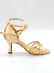 Carica immagine nella Galleria, Wish Dance Shop Scarpa Basica in Raso Carne con Fascette e Tacco a Rocchetto
