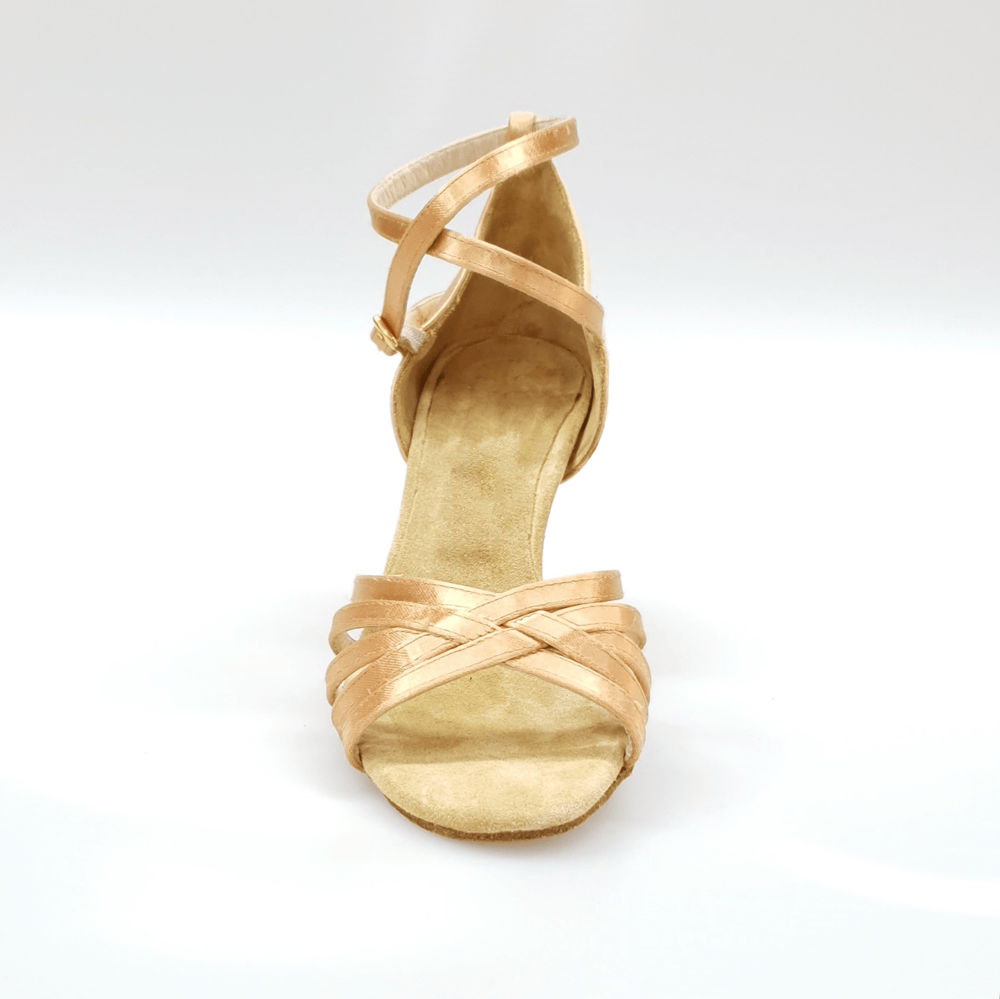 Scarpa in raso carne Outlet con fascette e tacco a rocchetto, elegante e semplice, ideale per occasioni speciali.