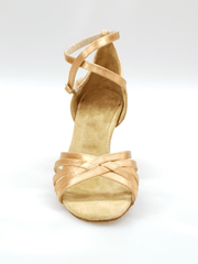 Carica immagine nella Galleria, Wish Dance Shop Scarpa Basica in Raso Carne con Fascette e Tacco a Rocchetto
