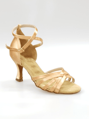 Carica immagine nella Galleria, Wish Dance Shop Scarpa Basica in Raso Carne con Fascette e Tacco a Rocchetto
