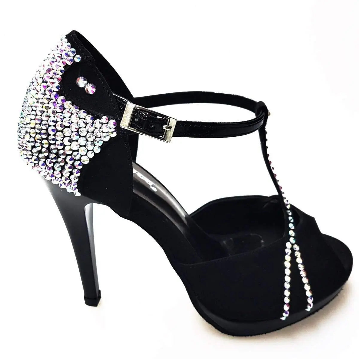 Sandalo donna Xena Starlight in camoscio nero con cristalli Swarowski, plateau e tacco a spillo, scarpa elegante Wish Dance Shop