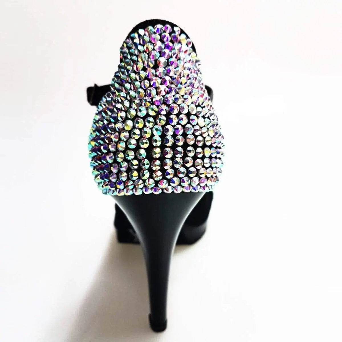 Sandalo donna Xena Starlight in camoscio nero con cristalli Swarovski, plateau e tacco a spillo, scarpa elegante Wish Dance Shop