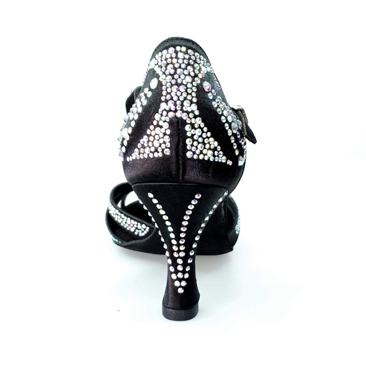 Scarpa da ballo in raso seta nero Camila Superb L13 con Swarovski Boreali e tacco a rocchetto, marca Wish Dance Shop.
