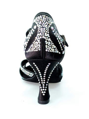 Carica immagine nella Galleria, Wish Dance Shop Superb (accollata) - Scarpa da Ballo in Raso Seta Nero con Swarovski e Tacco a Rocchetto