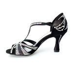 Carica immagine nella Galleria, Wish Dance Shop Superb (accollata) - Scarpa da Ballo in Raso Seta Nero con Swarovski e Tacco a Rocchetto
