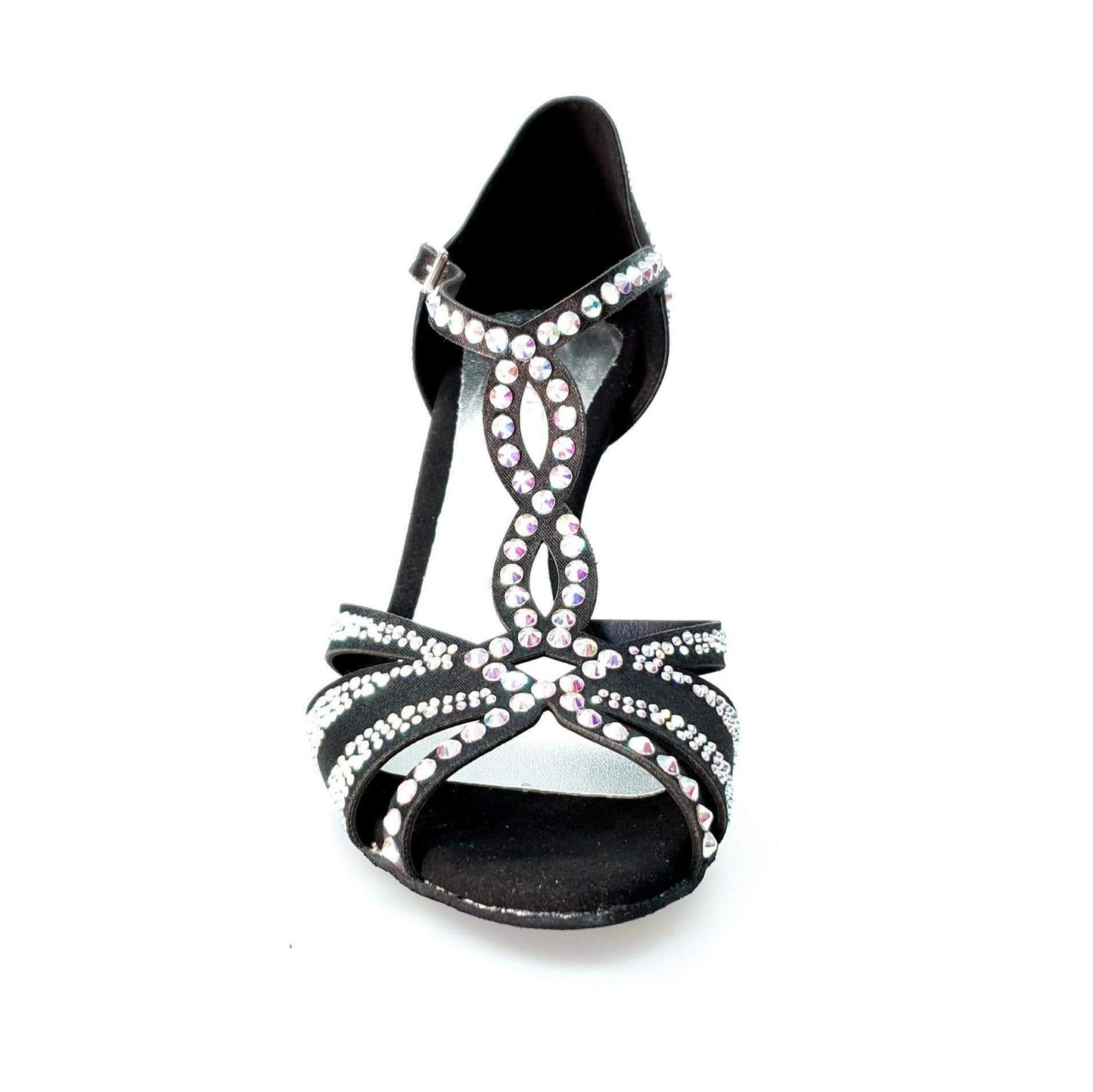Scarpa da ballo in raso seta nero Camila Superb L13 con Swarovski Boreali e tacco a rocchetto, marca Wish Dance Shop