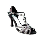 Carica immagine nella Galleria, Wish Dance Shop Superb (accollata) - Scarpa da Ballo in Raso Seta Nero con Swarovski e Tacco a Rocchetto
