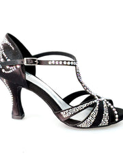 Carica immagine nella Galleria, Wish Dance Shop Superb (accollata) - Scarpa da Ballo in Raso Seta Nero con Swarovski e Tacco a Rocchetto